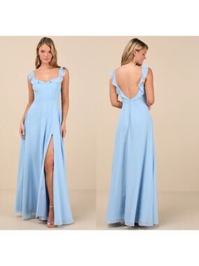 NWT Lulus Dreamy Admiration Light Blue Ruffled Maxi Dress Bridesmaid Formal XS